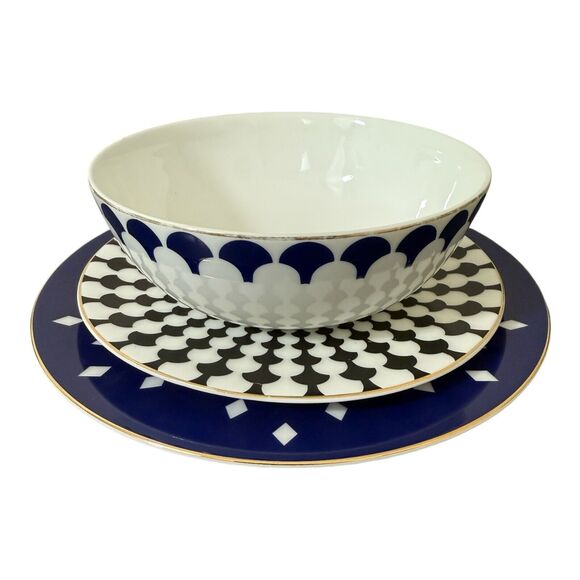 B by Brandie Porcelain Fine Bone China Lot Of 3 Zelda Bowl, Small & Medium Plate